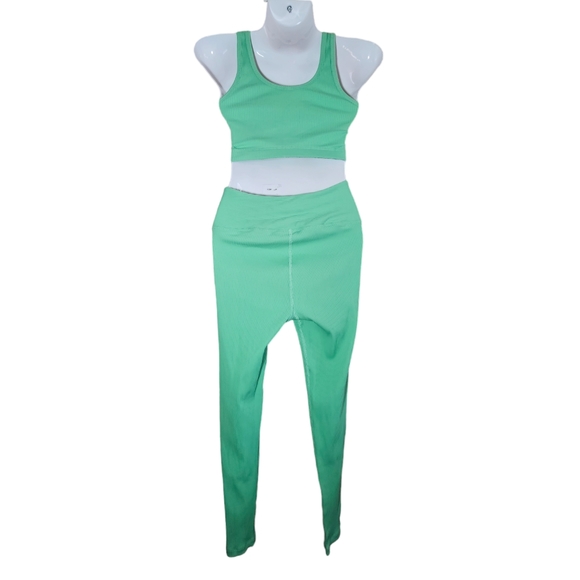 Year Of Ours Ribbed Football Leggings W/ Matching  Ribbed Football Bra In Green  - Picture 9 of 14